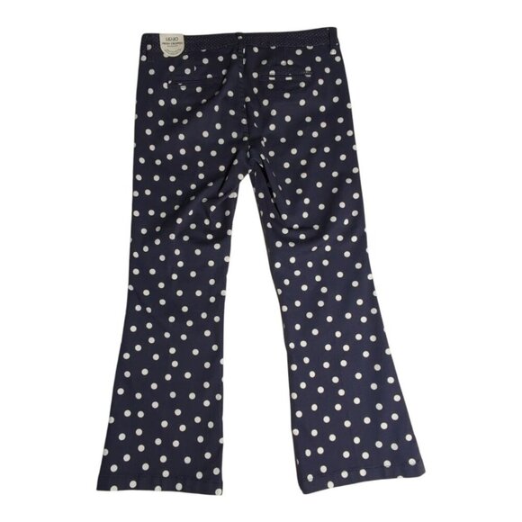 Liu Jo Pants Milano Cropped Polka Dot Whimsy Navy Blue/White Size 29 NWT - Picture 2 of 12